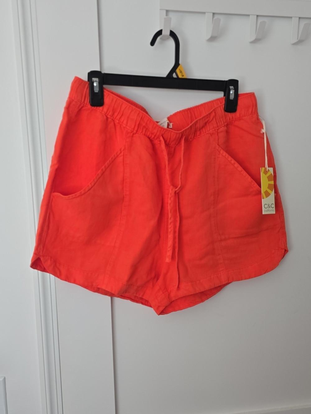 C&C California Women's Coral-Orange Drawstring Linen Shorts